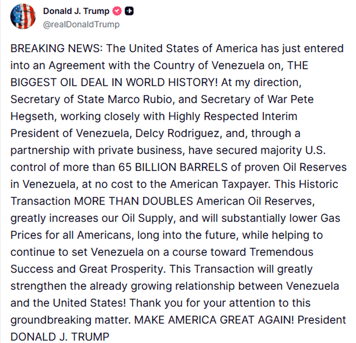 Trump: Venezuela ile Tarihi Petrol Anlaşması